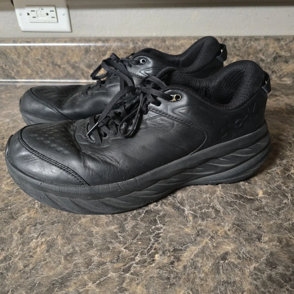 Hoka Sneakers Mens 14 Bondi SR Leather Black Lace Up Casual Comfort Everyday